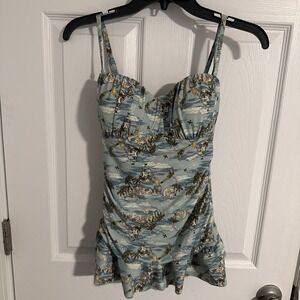 DISNEY Peter Pan Mermaid Lagoon Swimsuit Swim Dress Woman's Size S Padded Ruched